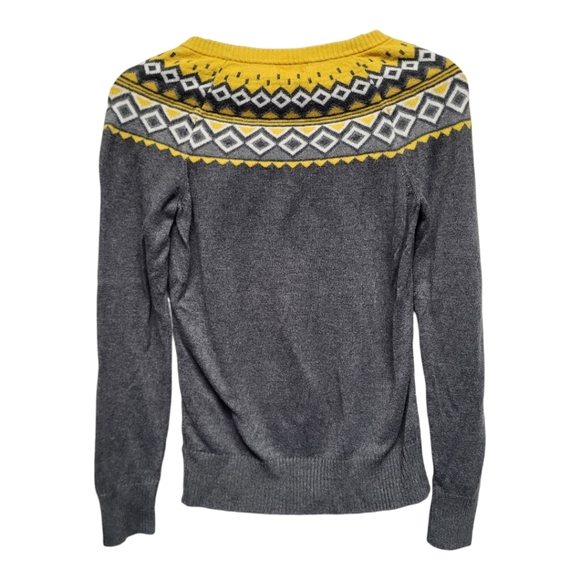 Merona Women's Gray and Yellow Crew Neck Sweater with Fair Isle Pattern - Size S - Picture 2 of 4